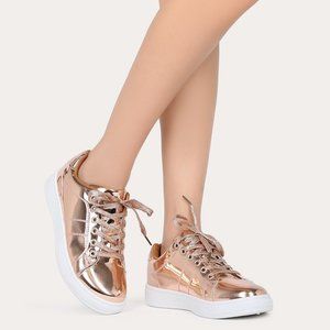 Mirror Metallic Lace Up Low Top Sneaker
